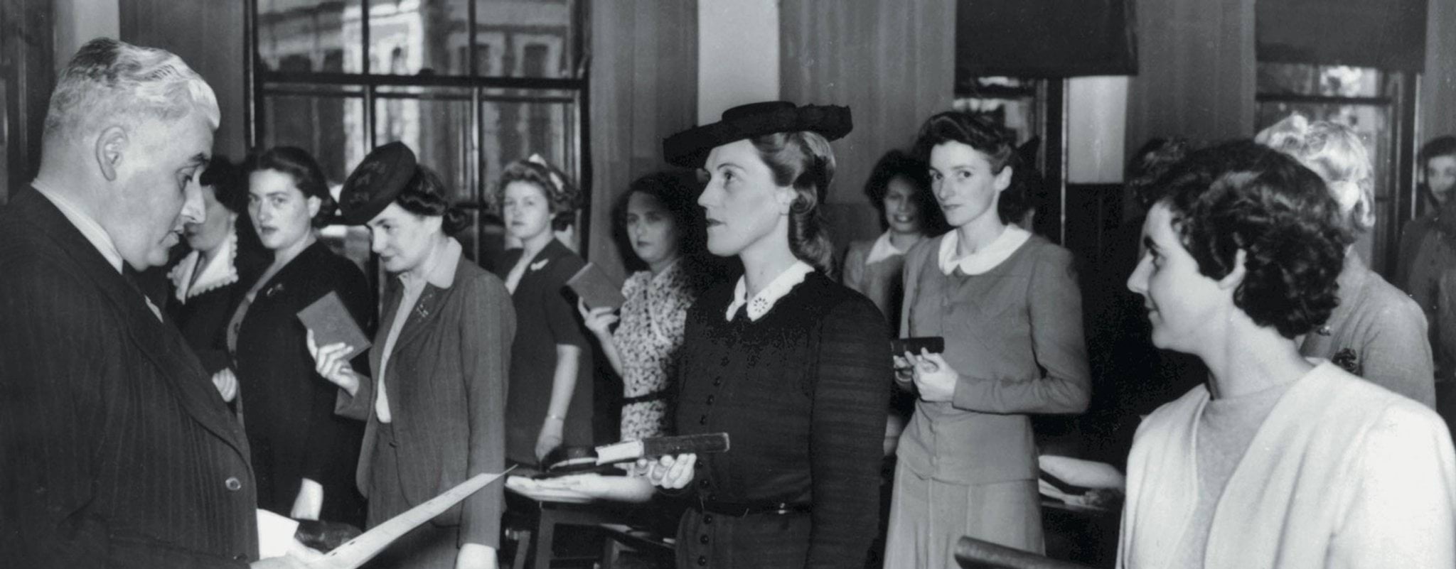 Oral histories Photo of women police recruits swearing on the bible