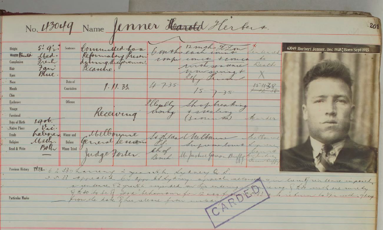 Prison record of Herbert Jenner